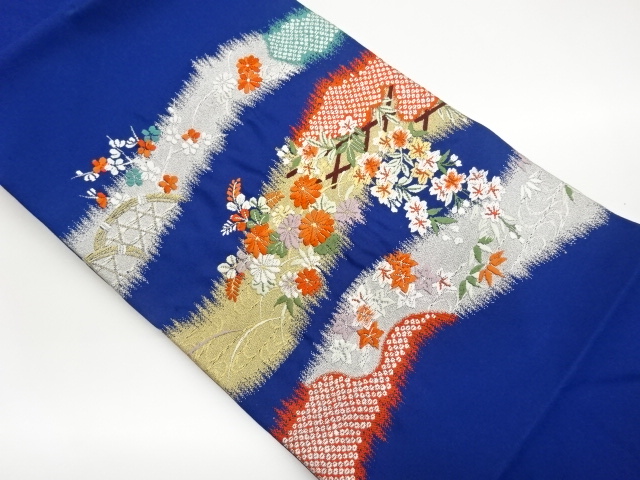 JAPANESE NAGOYA OBI / WOVEN ABSTRACT WAVY STRIPE & FLOWERS